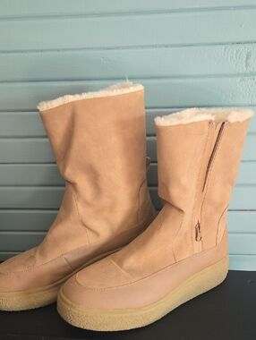 Rocket Dog Tan Faux-Suede Shearling-Lined Mid-Calf Boots